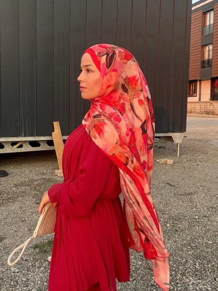 FLORAL BRUSH ŞAL - KIRMIZI - 5