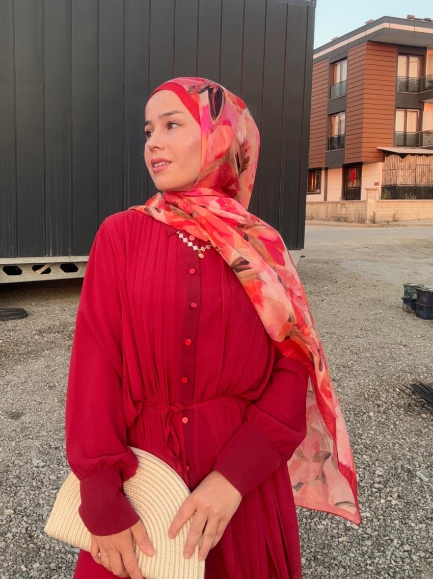 FLORAL BRUSH ŞAL - KIRMIZI - 6