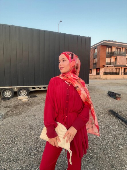 FLORAL BRUSH ŞAL - KIRMIZI - 7