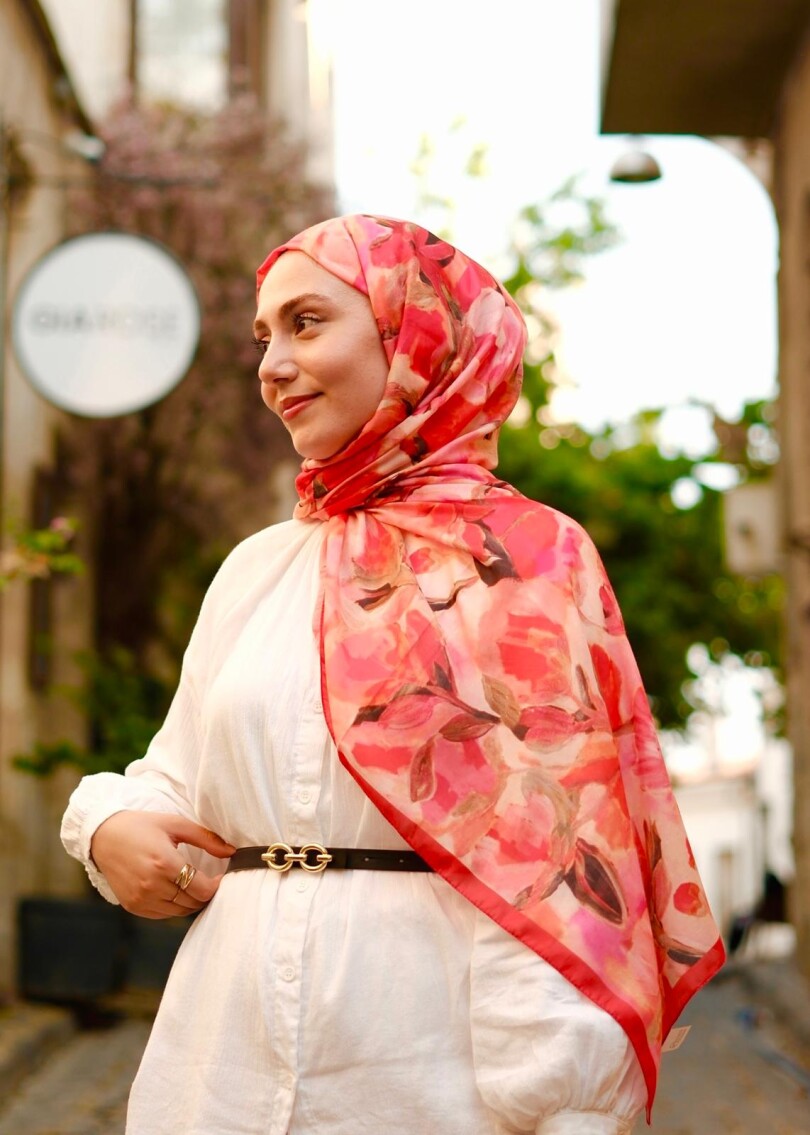 FLORAL BRUSH ŞAL - KIRMIZI - 1