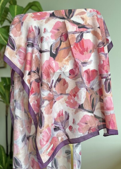 FLORAL BRUSH ŞAL - MOR PEMBE - 3