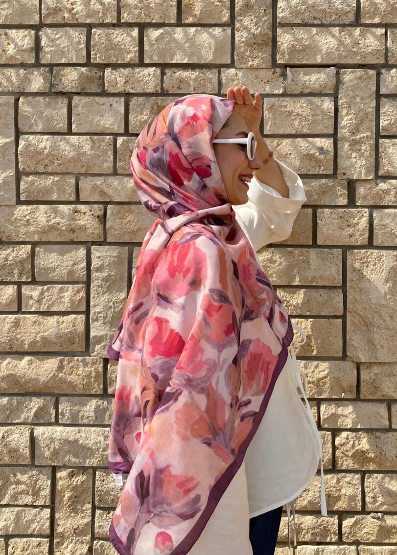 FLORAL BRUSH ŞAL - MOR PEMBE - 2