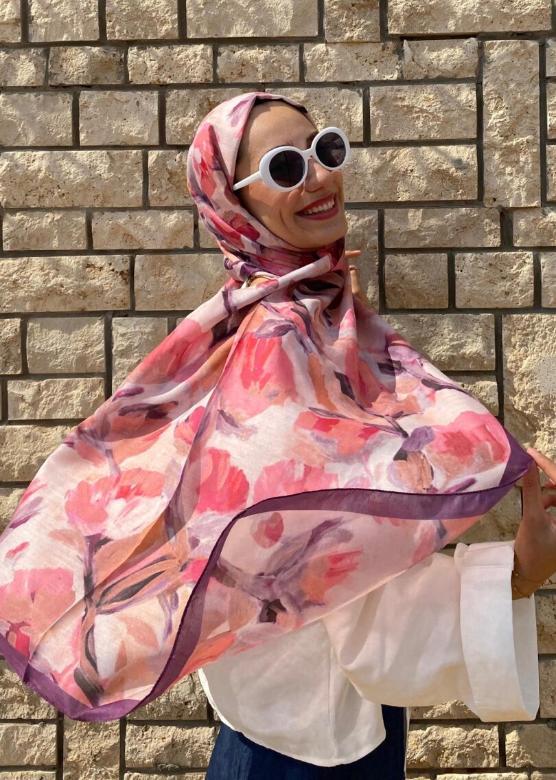 FLORAL BRUSH ŞAL - MOR PEMBE - 1