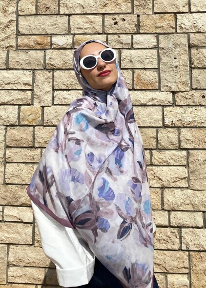 FLORAL BRUSH ŞAL - MÜRDÜM SÜMBÜL - 