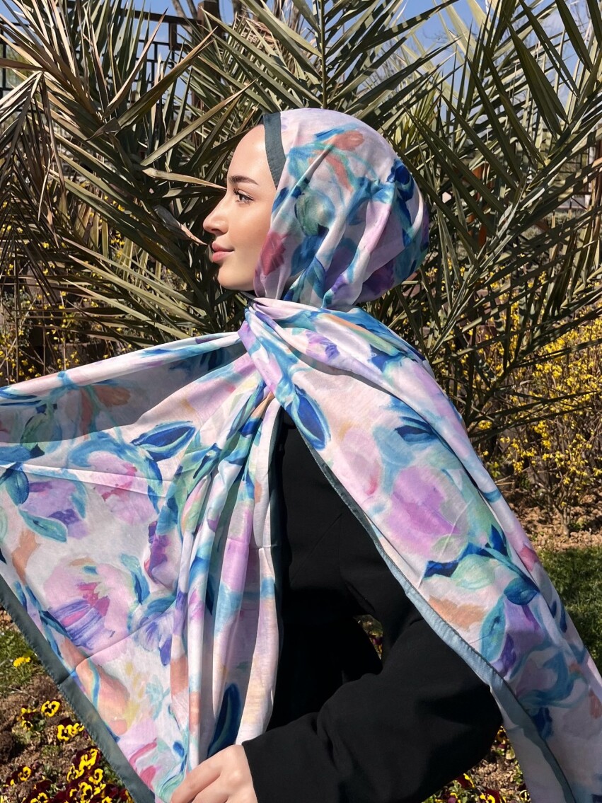 FLORAL BRUSH ŞAL - ZÜMRÜT MAVİ - 1