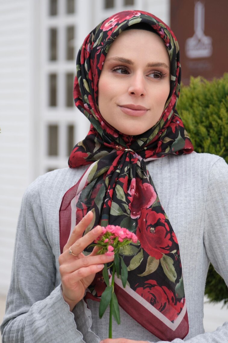 FLORYA EŞARP - KIRMIZI SİYAH - 1