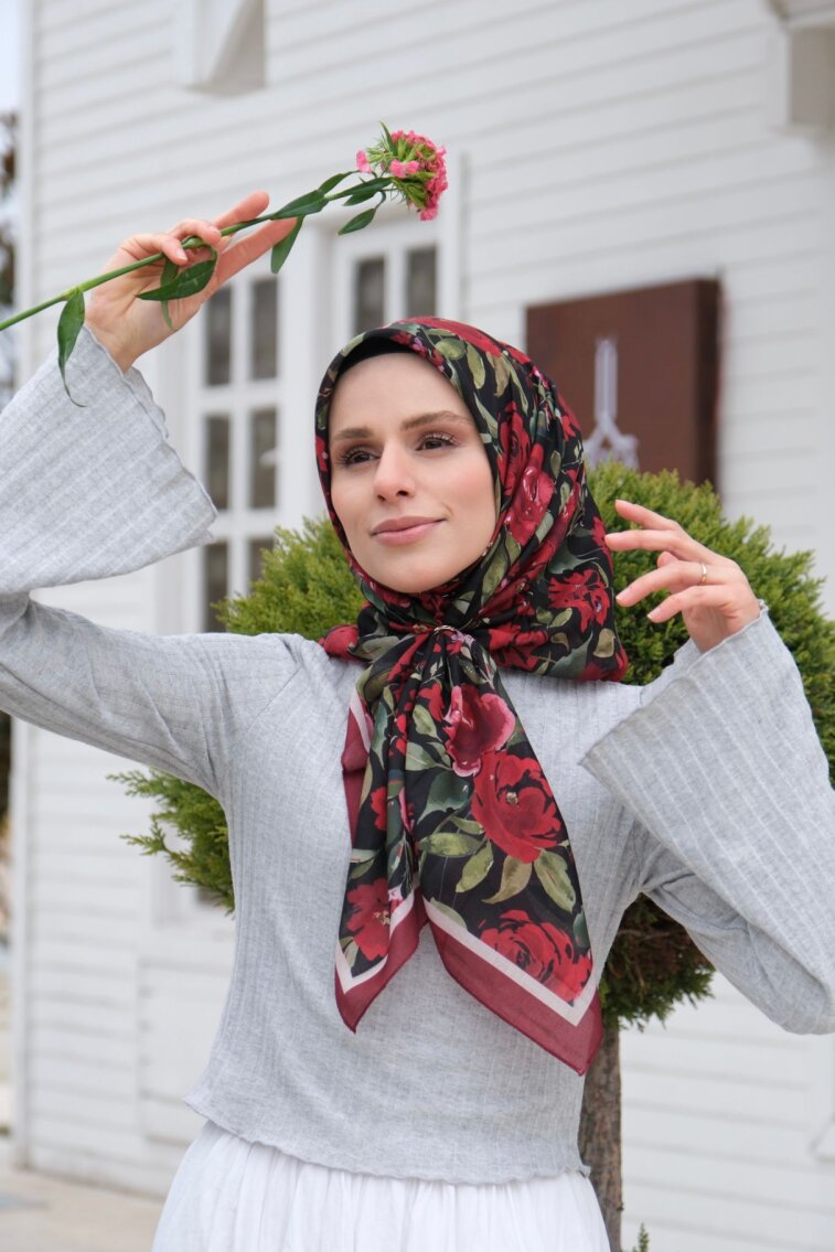 FLORYA EŞARP - KIRMIZI SİYAH - 2