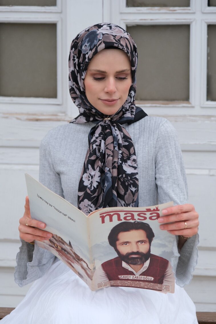 FLORYA EŞARP - SİYAH BEJ - 1