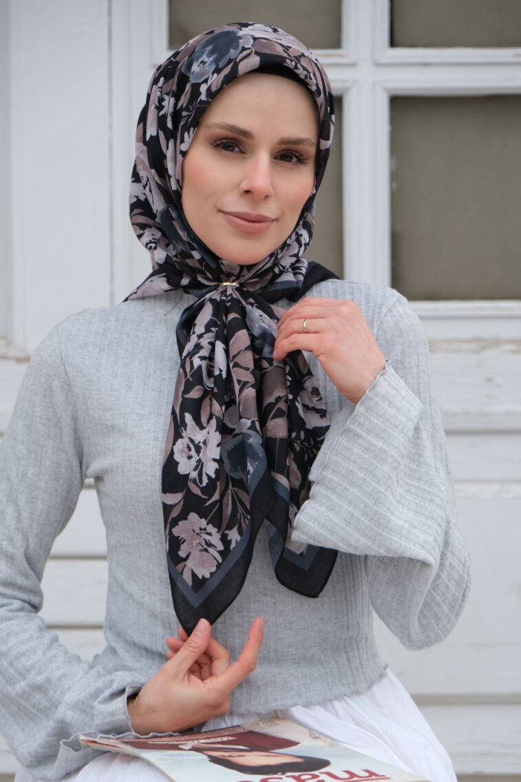 FLORYA EŞARP - SİYAH BEJ - 2