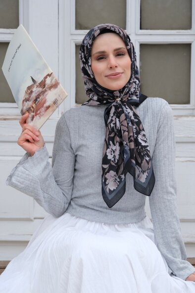 FLORYA EŞARP - SİYAH BEJ - 3