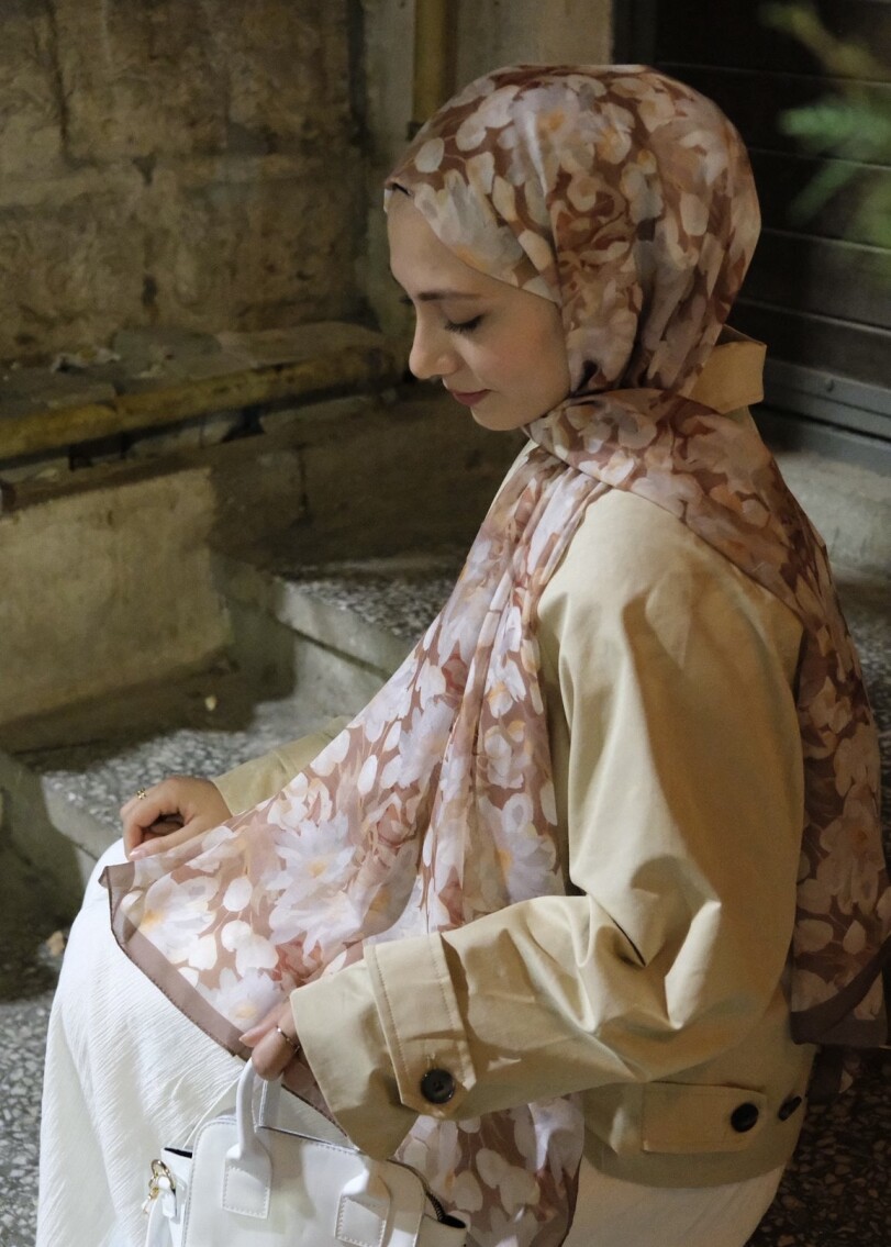 GARDEN DESEN ŞAL - SÜTLÜ KAHVE - 8