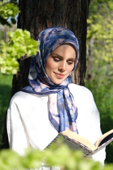 GÜL HARMANI EŞARP - GECE MAVİSİ - 