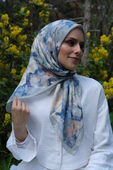 GÜL HARMANI EŞARP - GÖK MAVİSİ - 