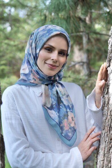 GÜL HARMANI EŞARP - STABİLO MAVİSİ - 