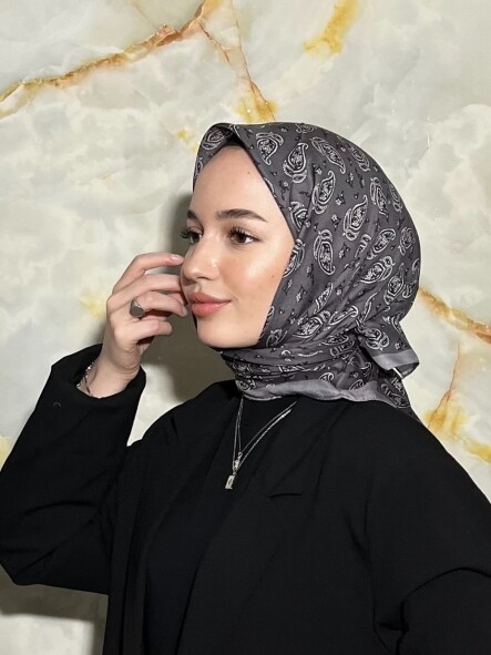 KATRE DESEN EŞARP - KOYU GRİ - 