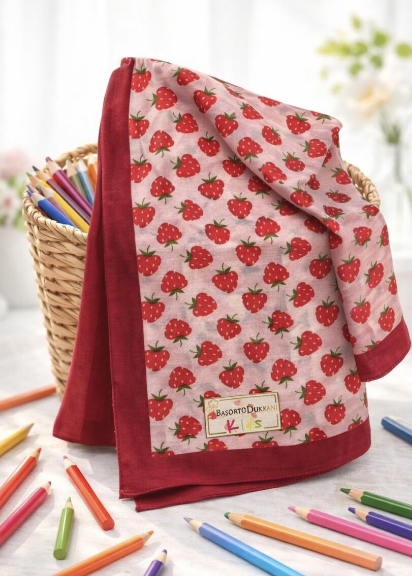 KİDS BERRY CUTE DESEN EŞARP -KIRMIZI - 1