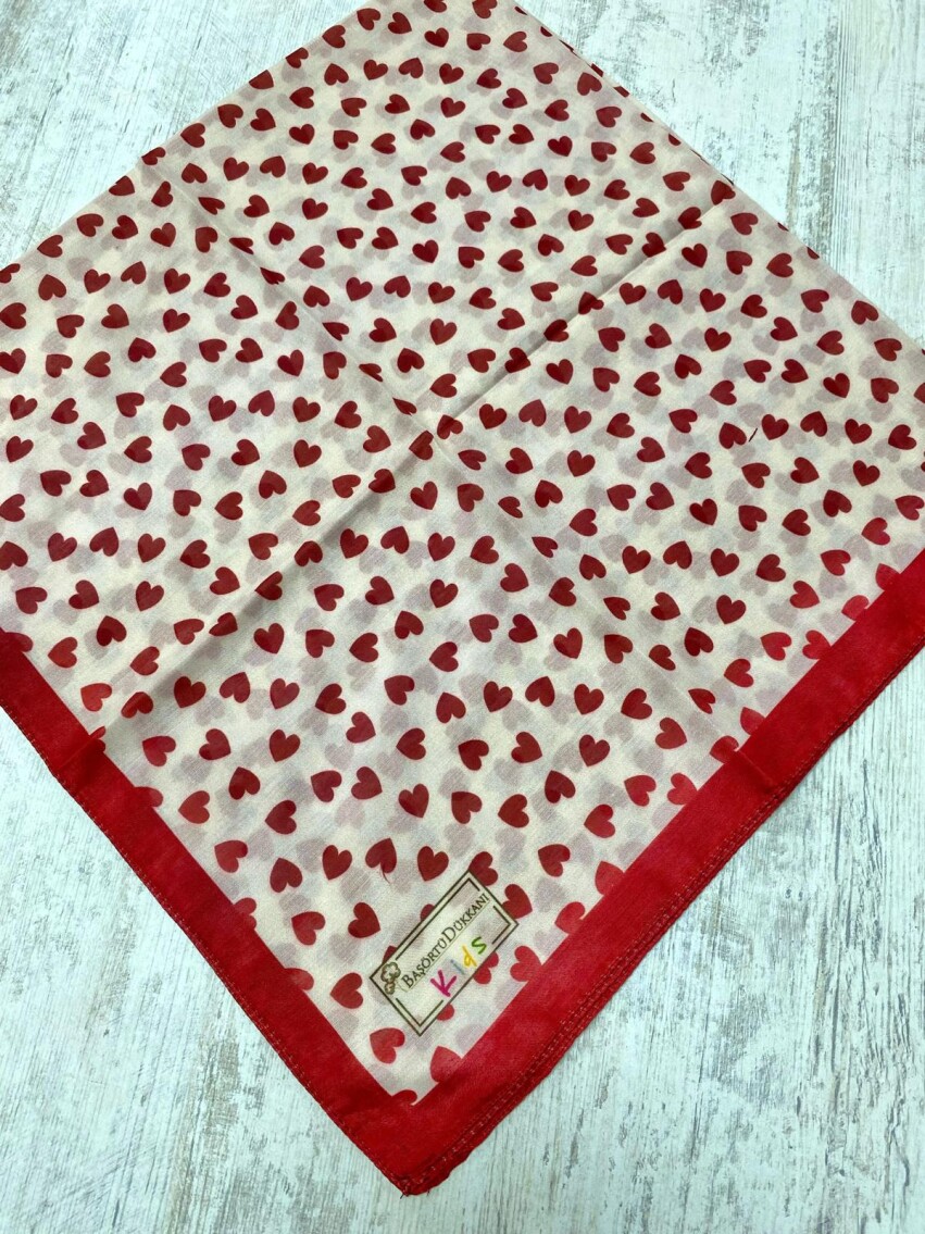 KİDS KIRMIZI KALP DESEN EŞARP - 3