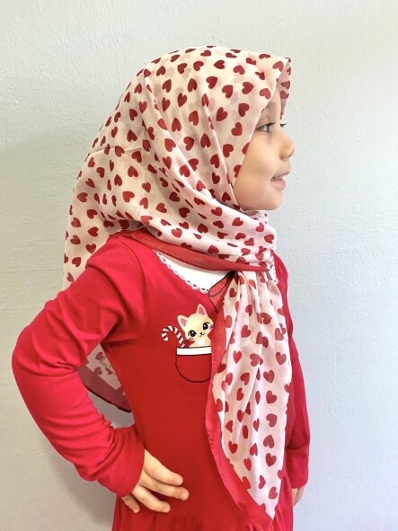 KİDS KIRMIZI KALP DESEN EŞARP - 1