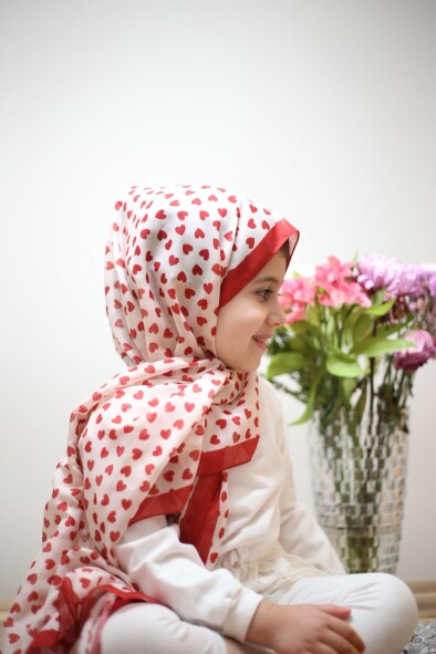 KİDS KIRMIZI KALP DESEN ŞAL - 3