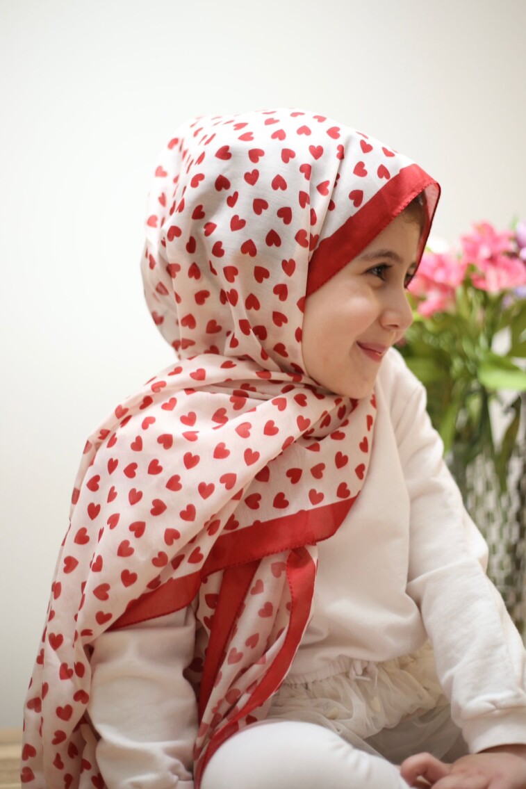KİDS KIRMIZI KALP DESEN ŞAL - 1