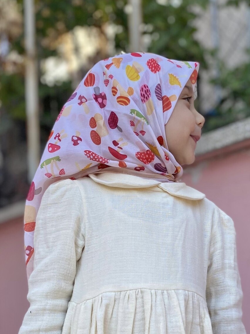 KİDS KREM MANTAR DESEN EŞARP - 1