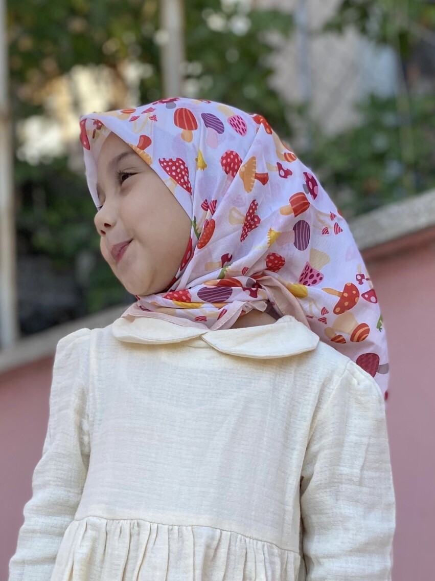 KİDS KREM MANTAR DESEN EŞARP - 2