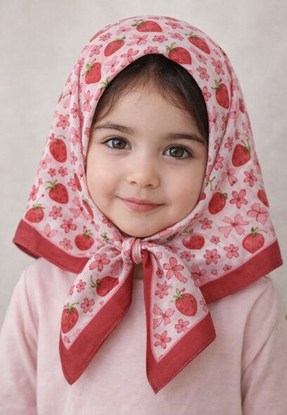 KİDS KURDELE ÇİLEK DESEN EŞARP - 