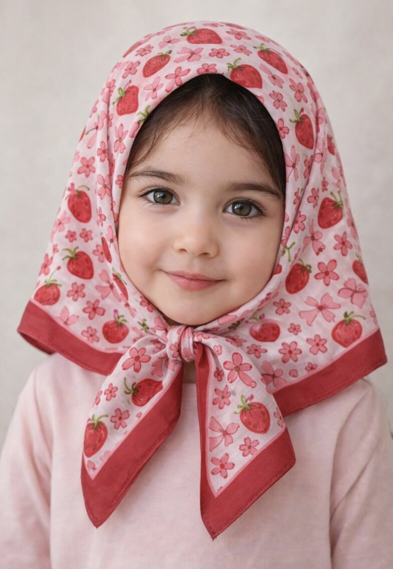 KİDS KURDELE ÇİLEK DESEN EŞARP - 3