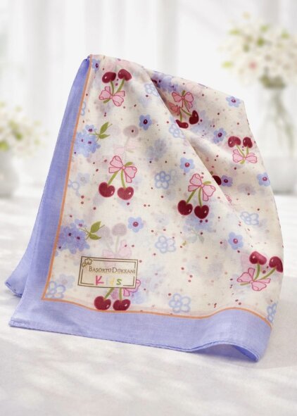 KİDS KURDELE KIRAZ DESEN EŞARP - MAVI BORDURLU - 