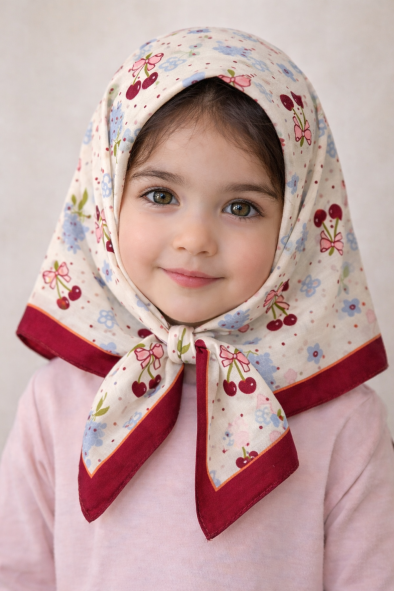 KİDS KURDELE KIRAZ DESEN EŞARP - 