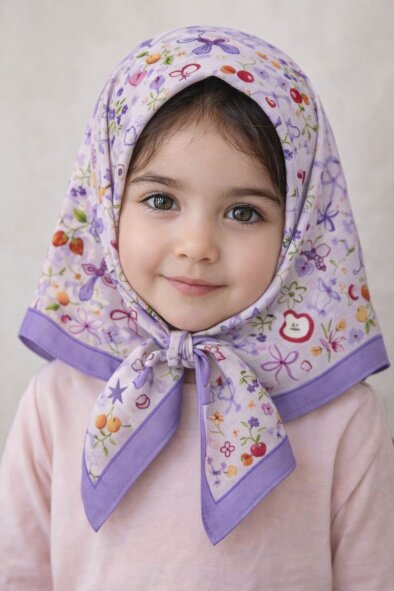 KİDS LAVANTALI BAHAR LİLA DESEN EŞARP - 