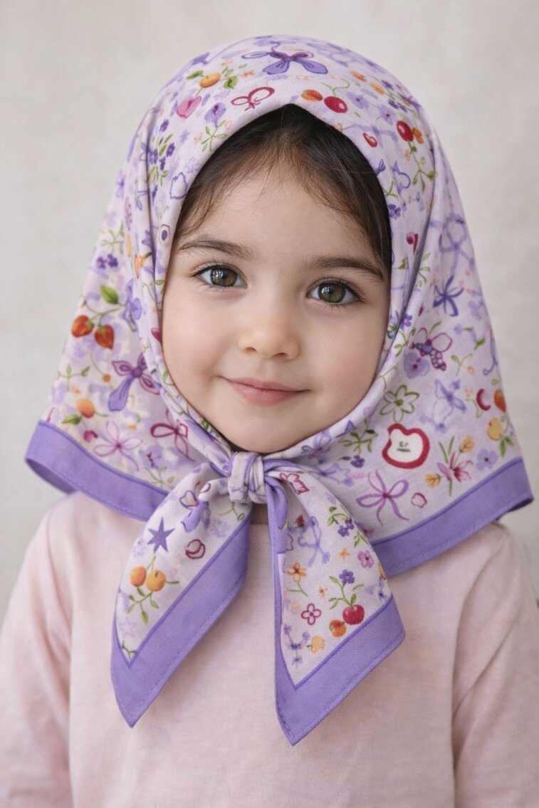 KİDS LAVANTALI BAHAR LİLA DESEN EŞARP - 1