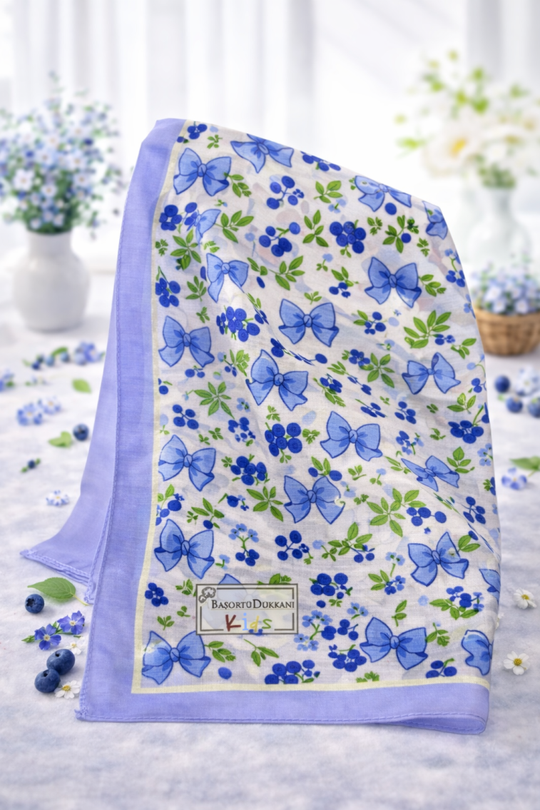 KİDS MAVI BERRY KURDELE DESEN EŞARP - 1