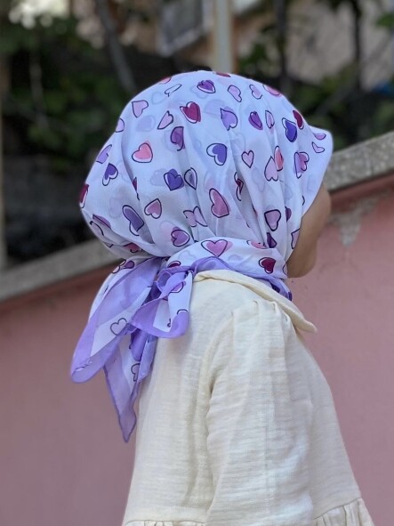 KİDS MOR KALPLER DESEN EŞARP - 6