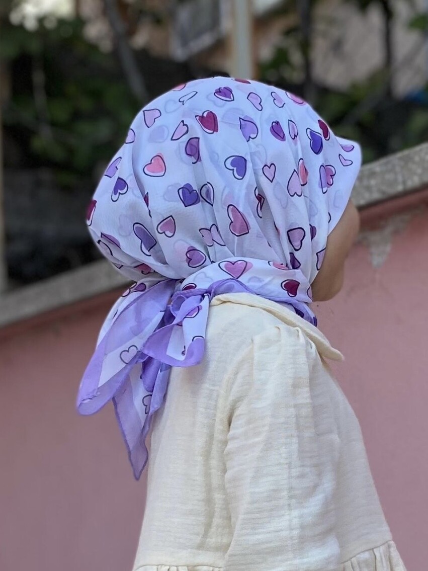 KİDS MOR KALPLER DESEN EŞARP - 6