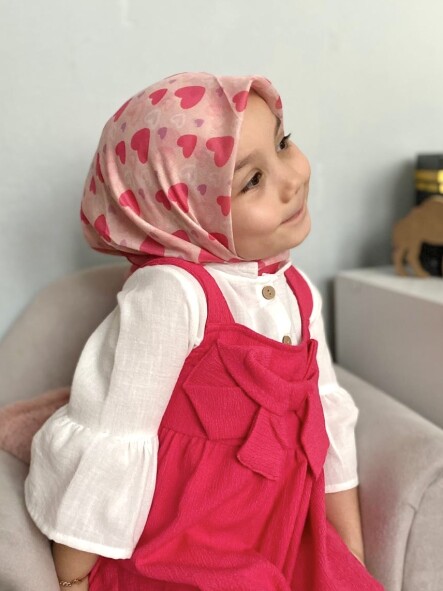 KİDS PEMBE KALPLER DESEN EŞARP - 1