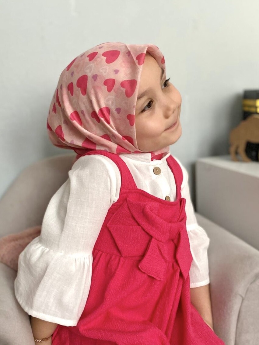 KİDS PEMBE KALPLER DESEN EŞARP - 1