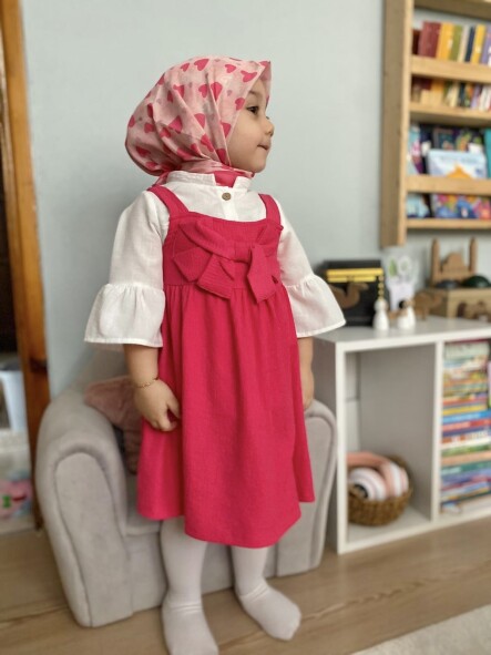 KİDS PEMBE KALPLER DESEN EŞARP - 2