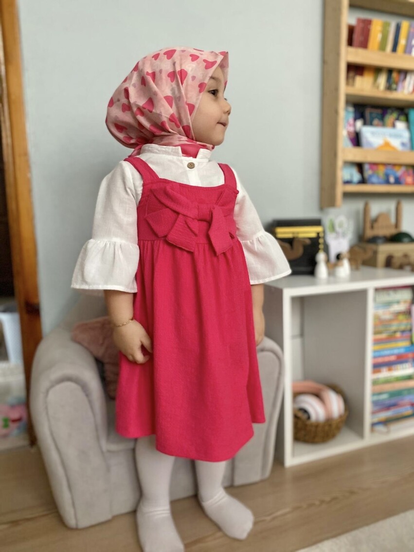 KİDS PEMBE KALPLER DESEN EŞARP - 2