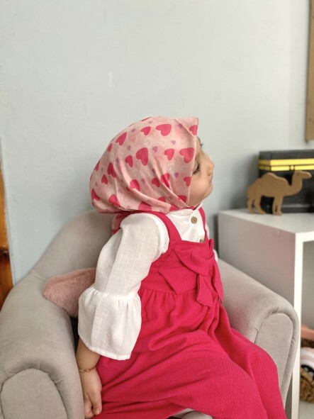 KİDS PEMBE KALPLER DESEN EŞARP - 4