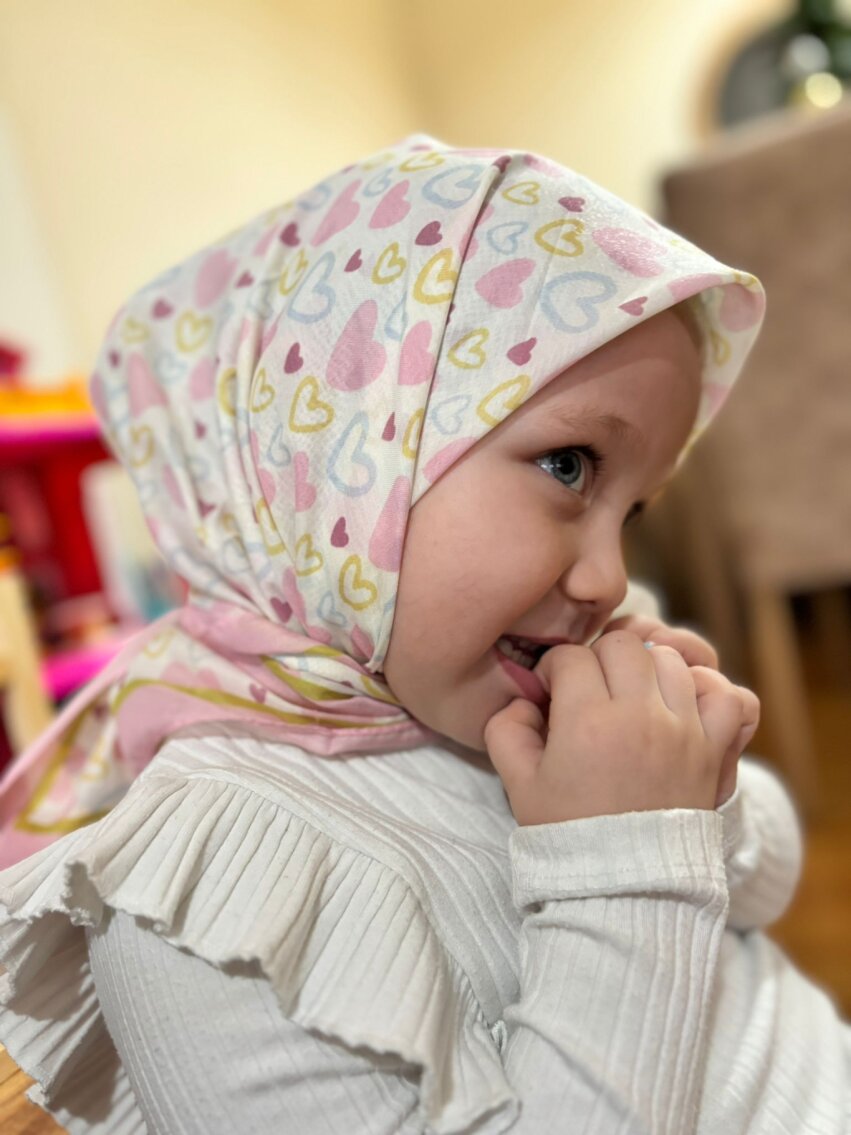 KİDS PUDRA KALPLER DESEN EŞARP - 4