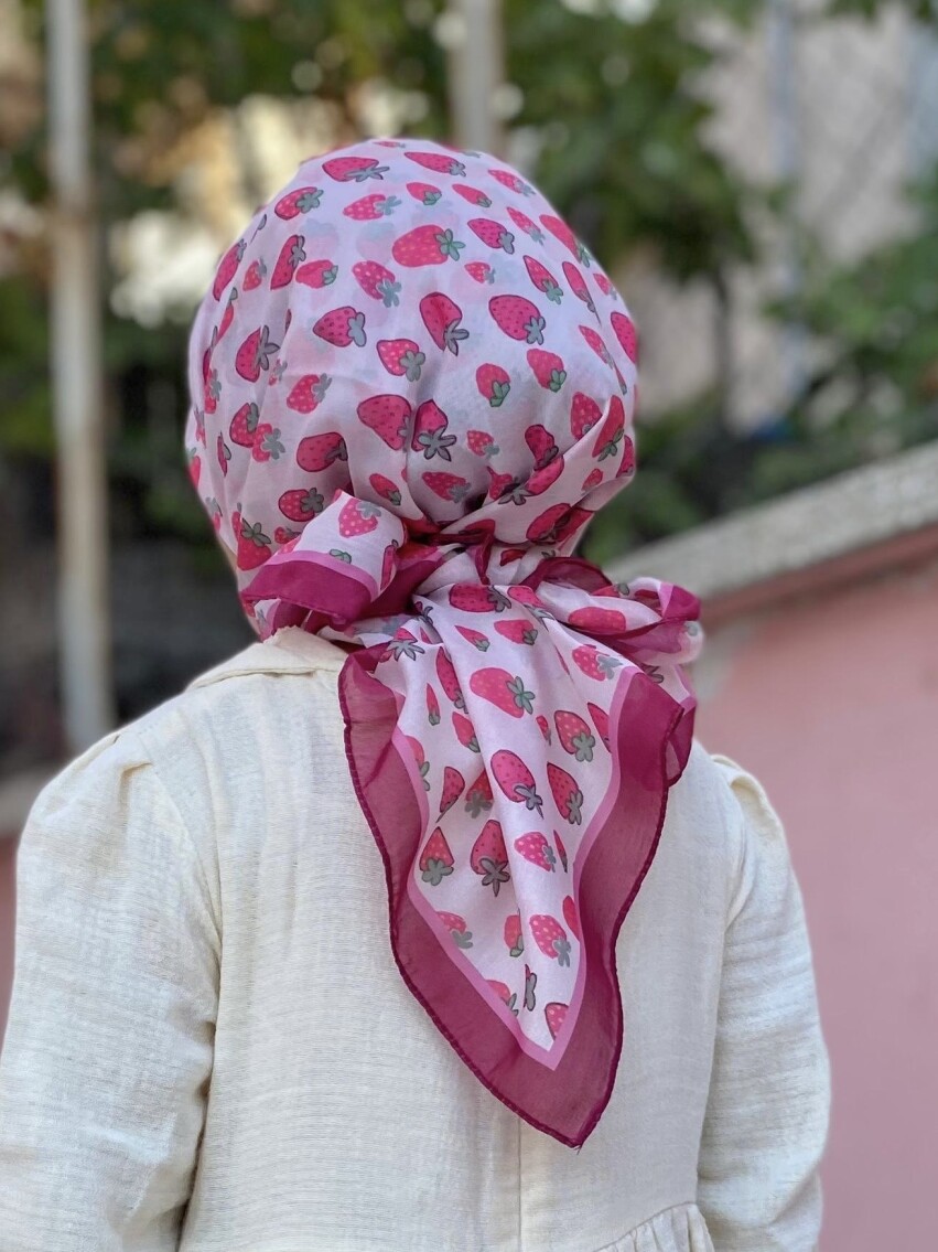 KİDS SULU BOYA ÇİLEK DESEN EŞARP - 5