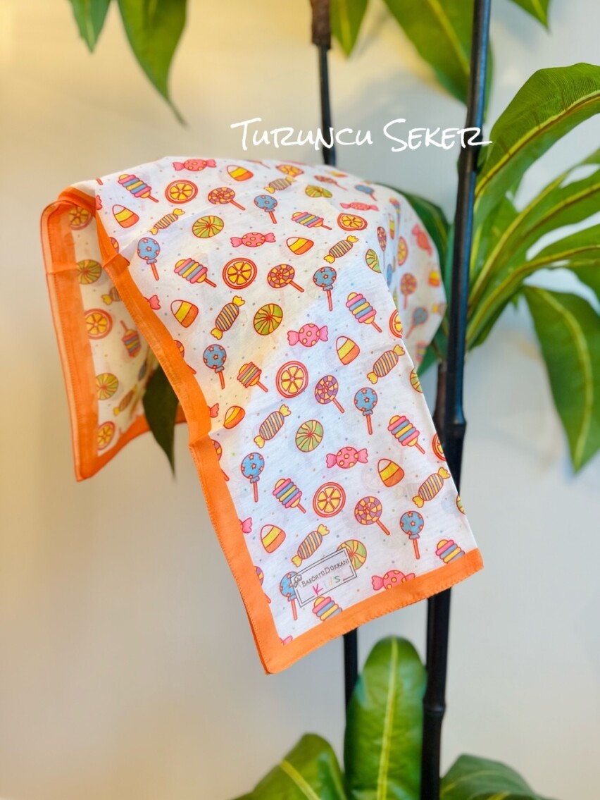 KİDS TURUNCU ŞEKER DESEN EŞARP - 1