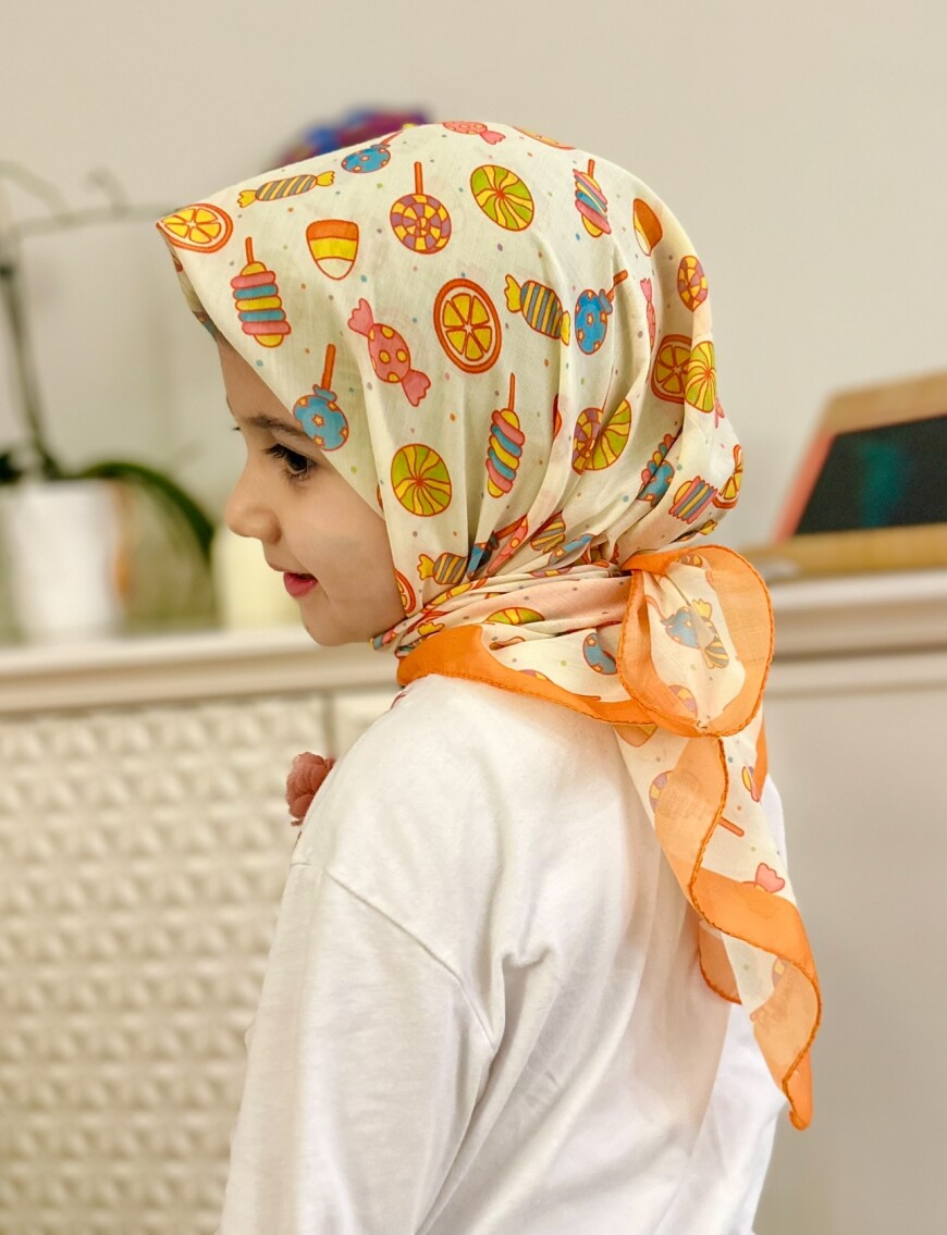 KİDS TURUNCU ŞEKER DESEN EŞARP - 2