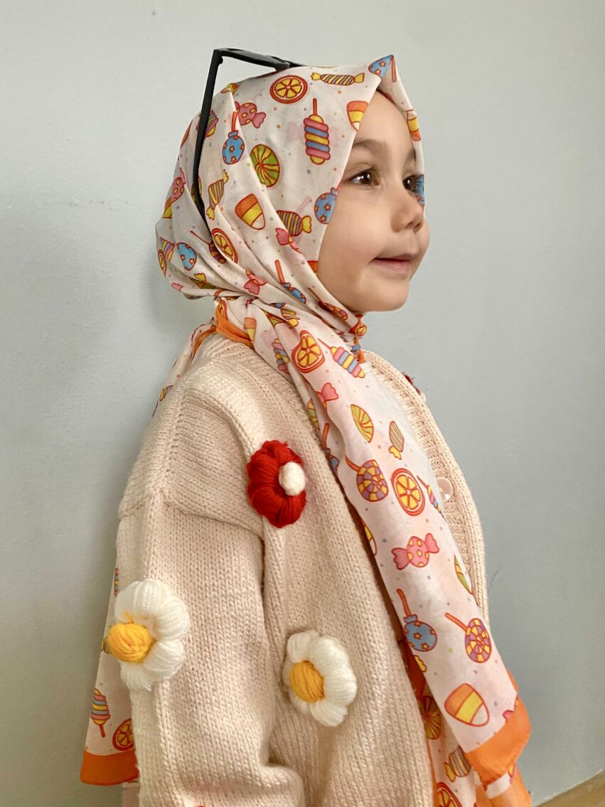 KİDS TURUNCU ŞEKER DESEN ŞAL - 1