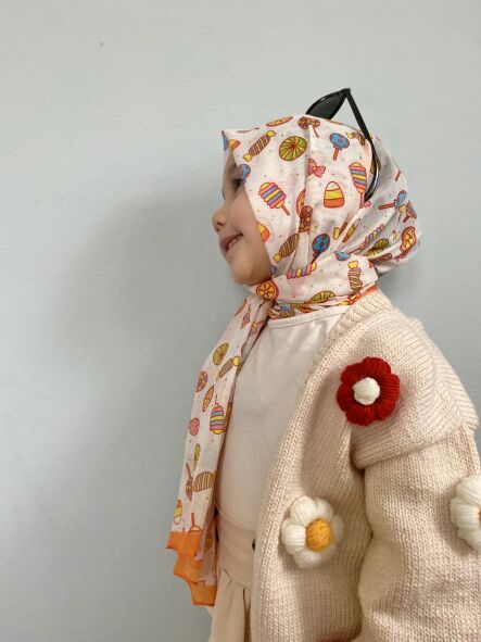 KİDS TURUNCU ŞEKER DESEN ŞAL - 2
