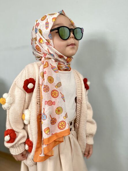 KİDS TURUNCU ŞEKER DESEN ŞAL - 5
