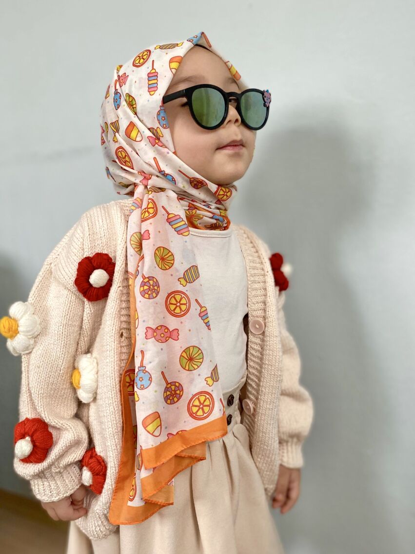 KİDS TURUNCU ŞEKER DESEN ŞAL - 5