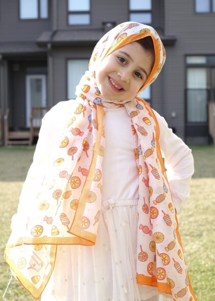 KİDS TURUNCU ŞEKER DESEN ŞAL 