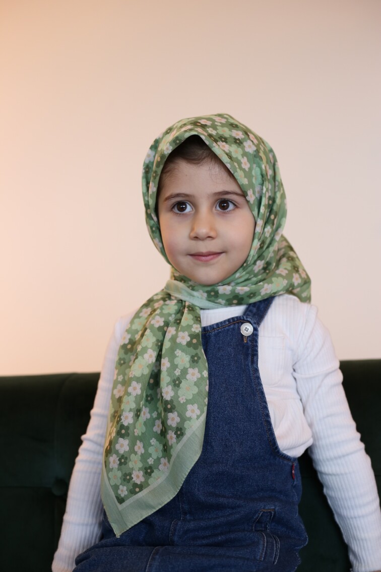 KİDS YEŞİL KIR ÇİÇEĞİ DESEN EŞARP - 1